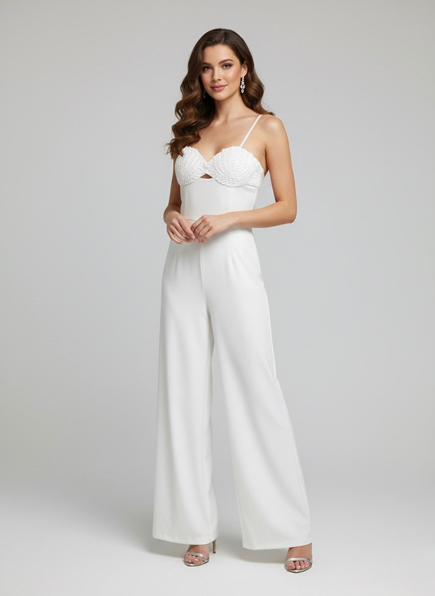 SALE Jumpsuit blanco concha tejido