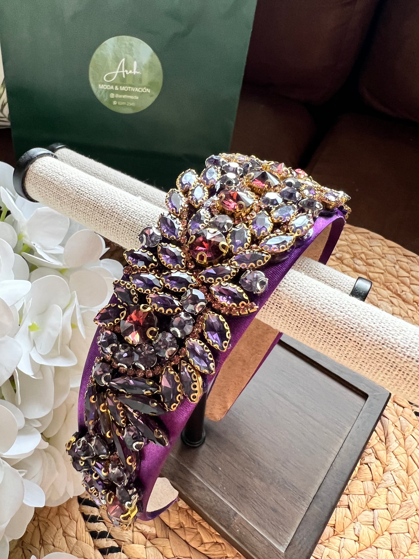 Diadema ancha vintage con piedras 03818