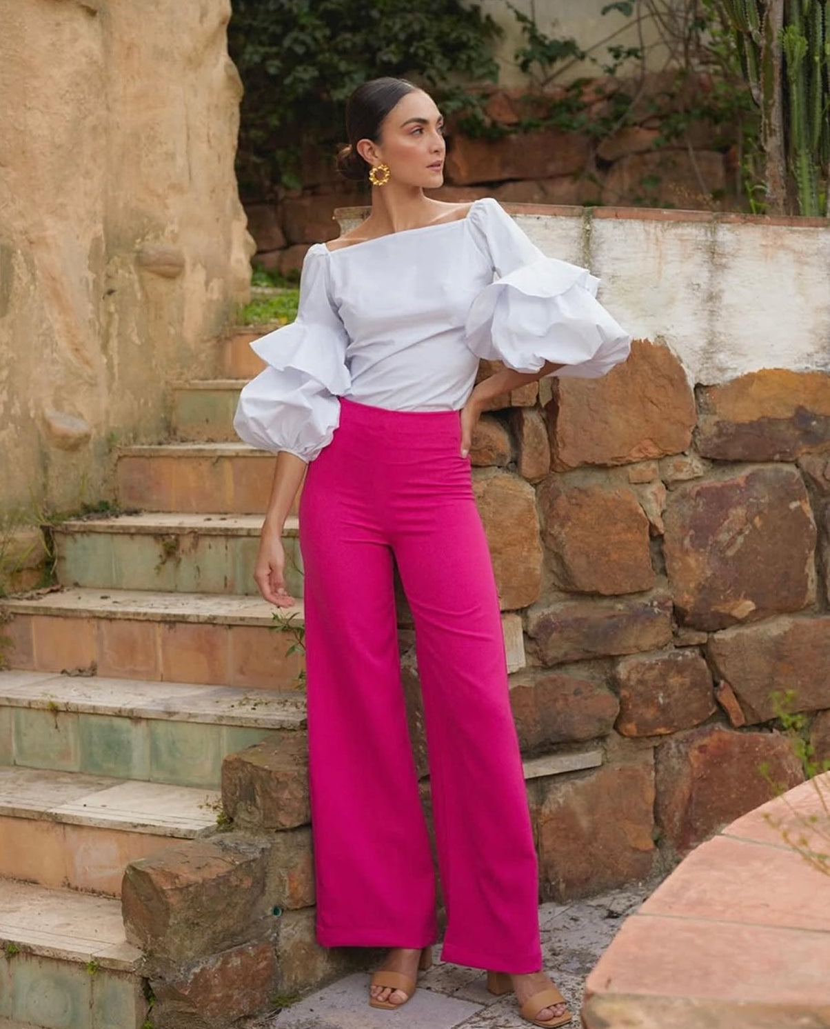 BLUSA BLANCA MANGAS BOMBACHAS
