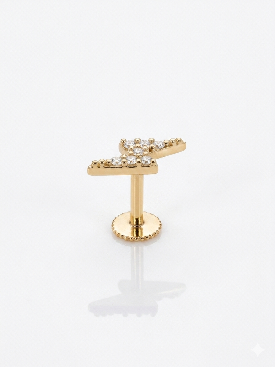 Piercing para orejas 14K con pequeños cristales