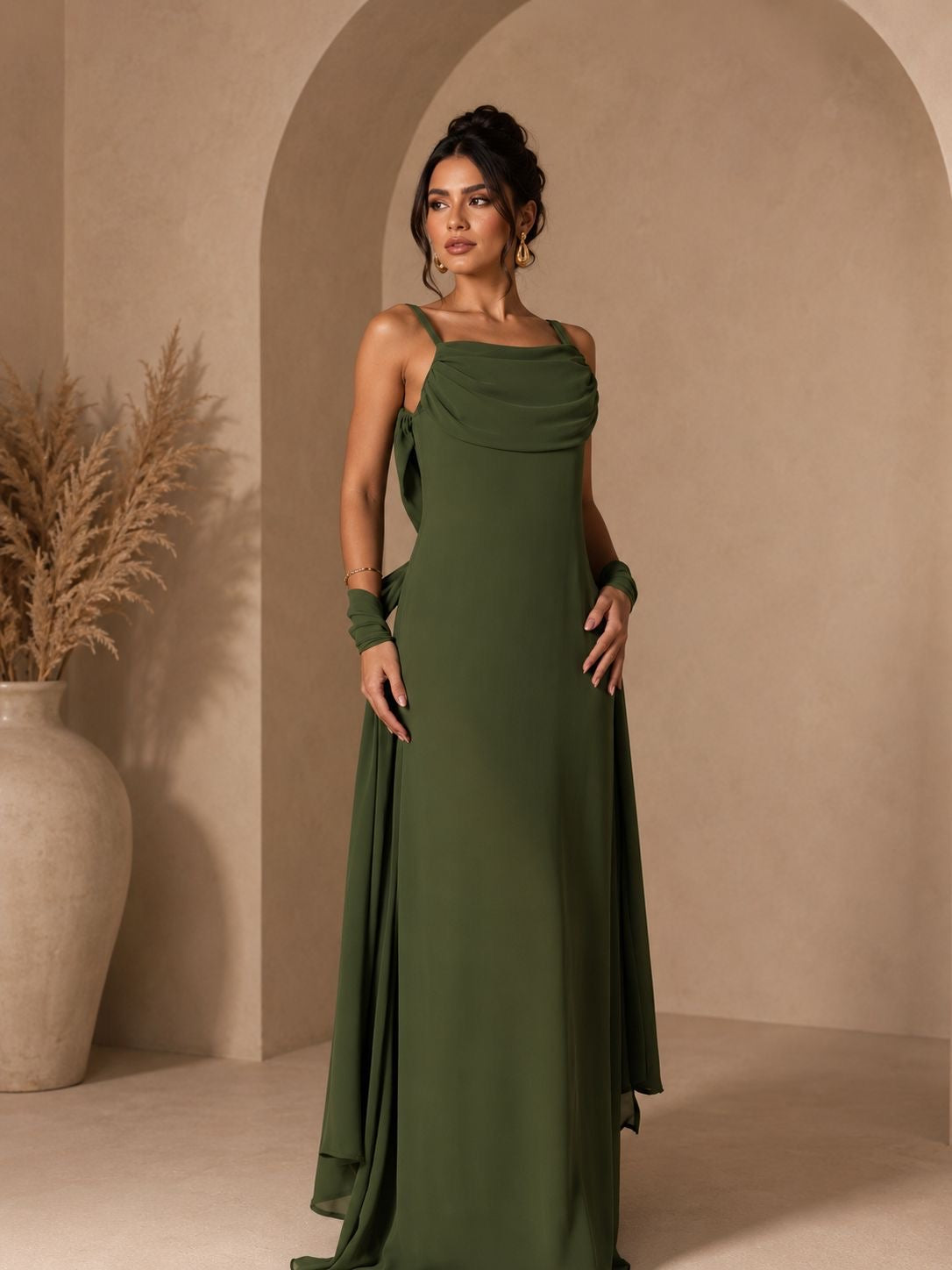 VESTIDO DE TIRAS VERDE OLIVO