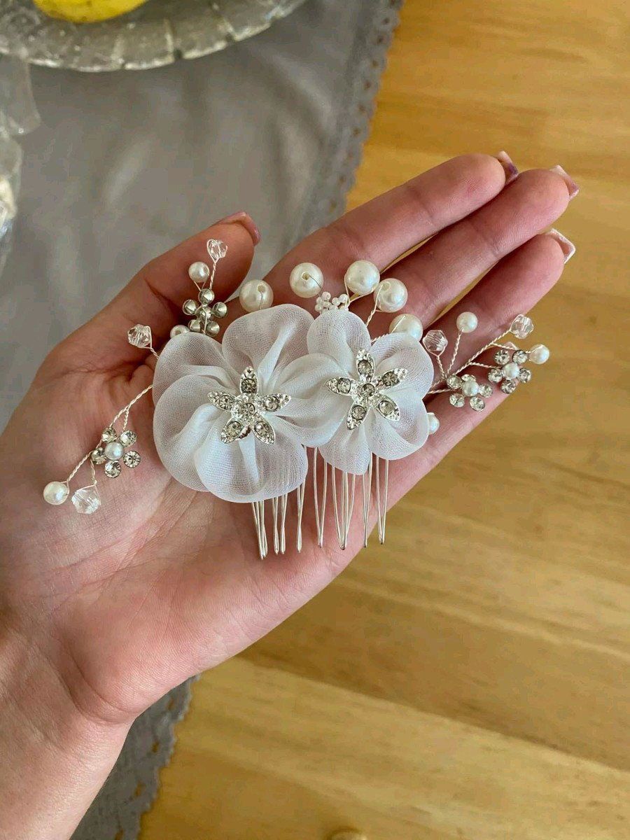 Peineta White Bride Floral 01106