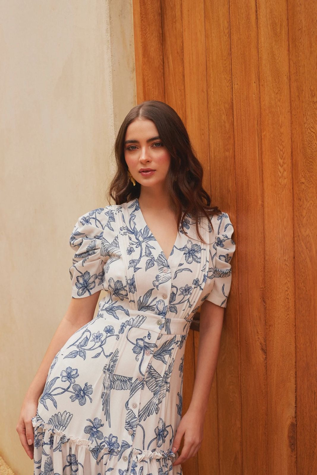 Vestido estampado de Flores y fondo Blanco