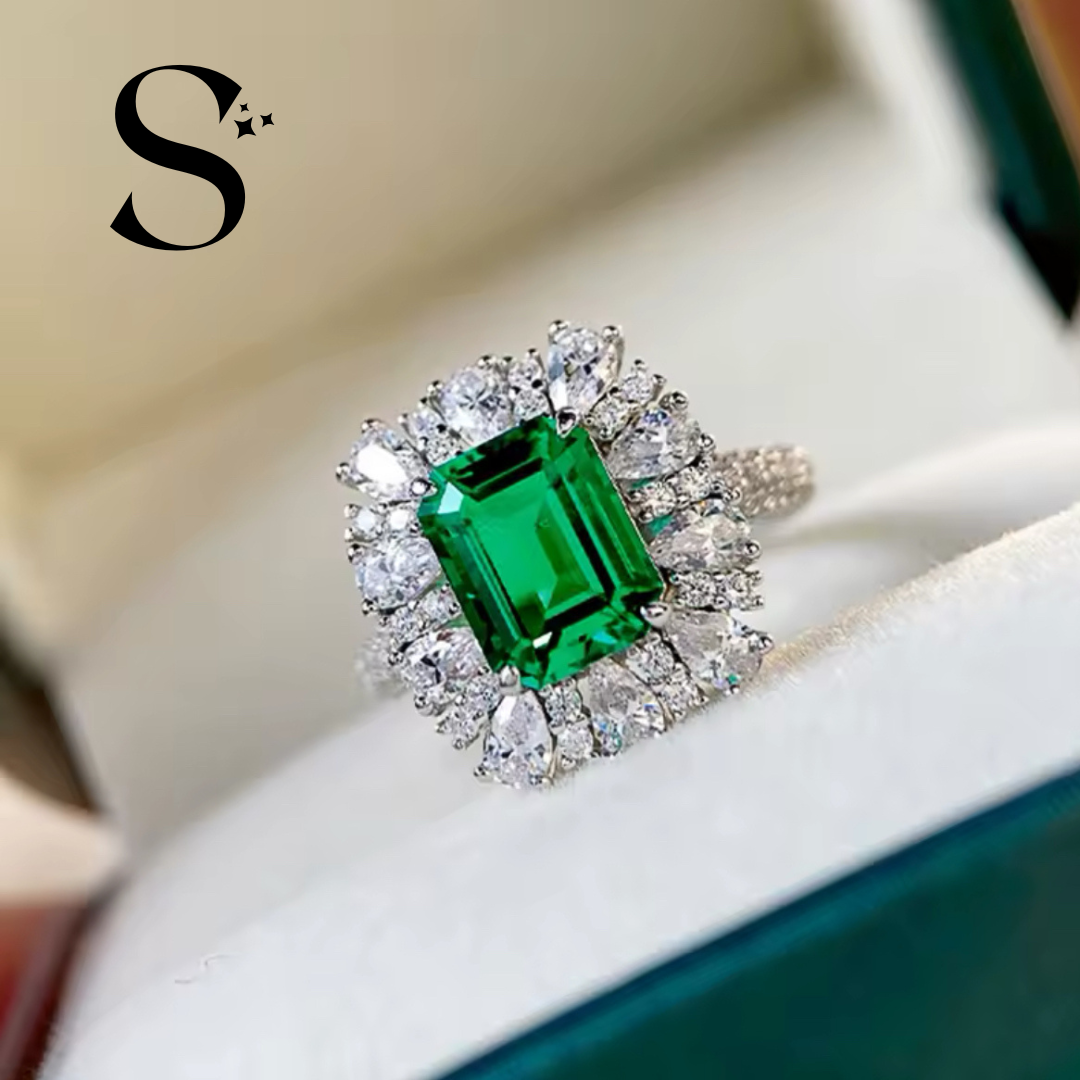 Anillo Silver con Cristal Verde
