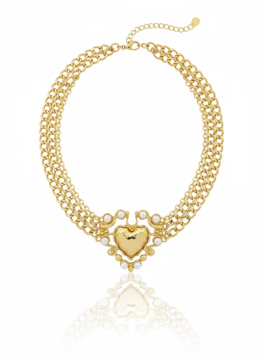 COLLAR 4 VUELTAS CENTRO CORAZON PERLA