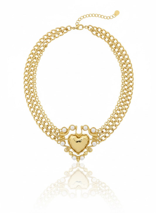 COLLAR 4 VUELTAS CENTRO CORAZON PERLA