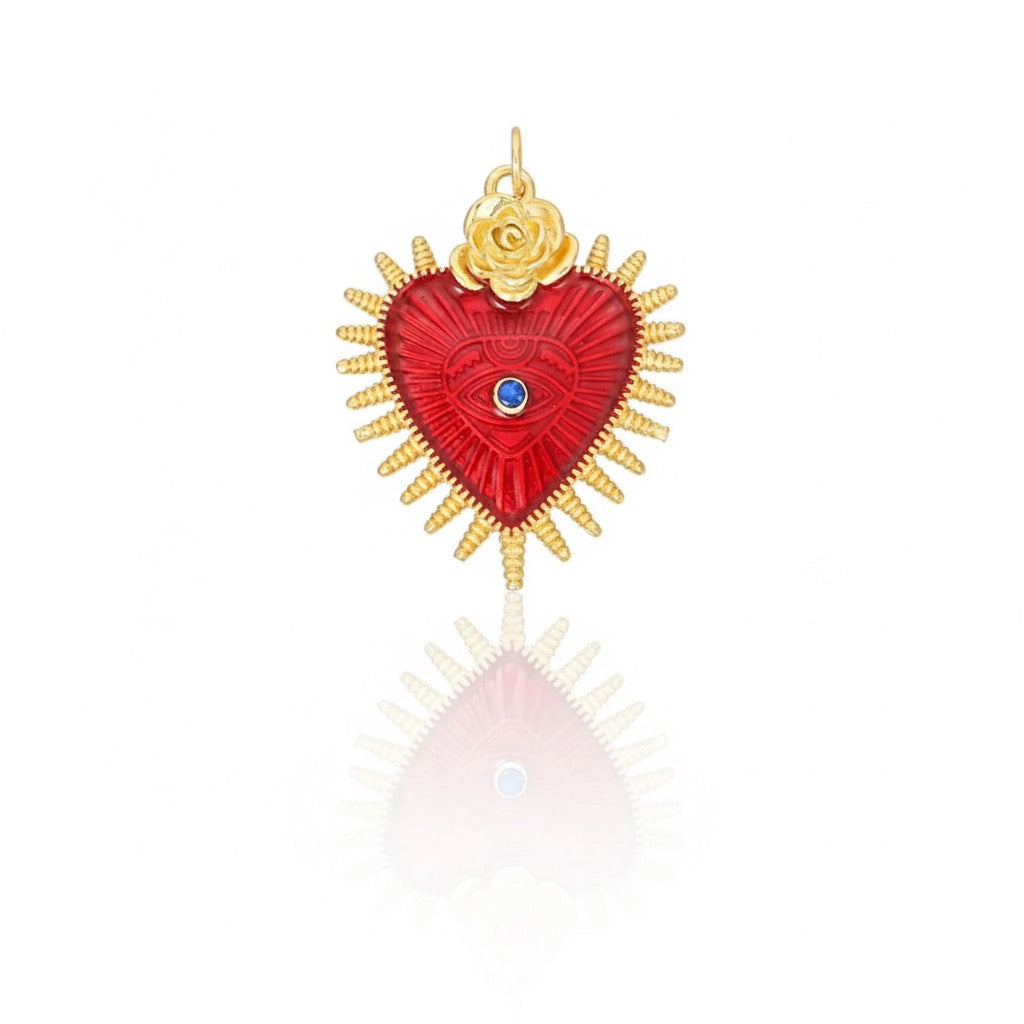 DIJE CORAZON FLOR CON OJO