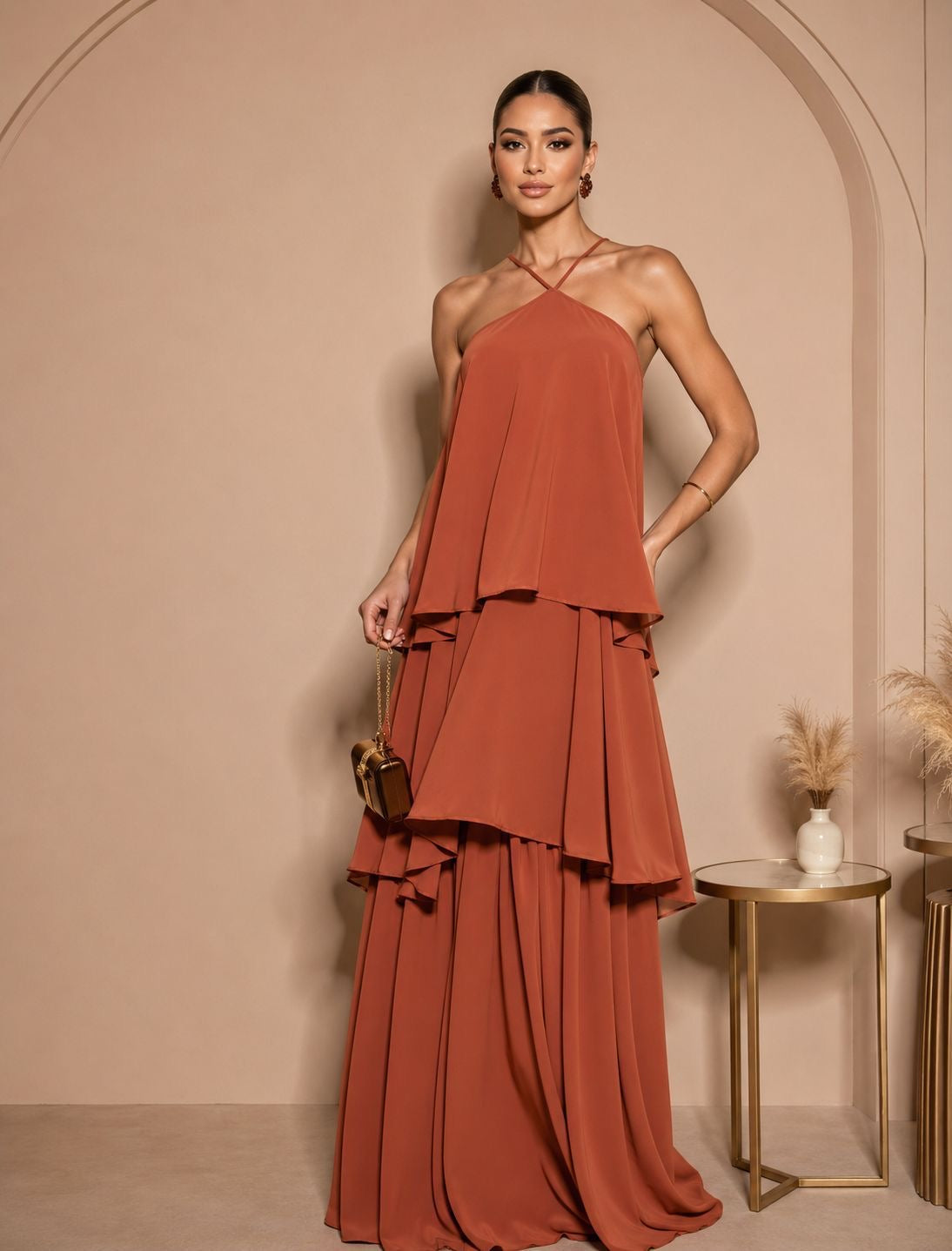 VESTIDO TIRAS EN V TERRACOTA