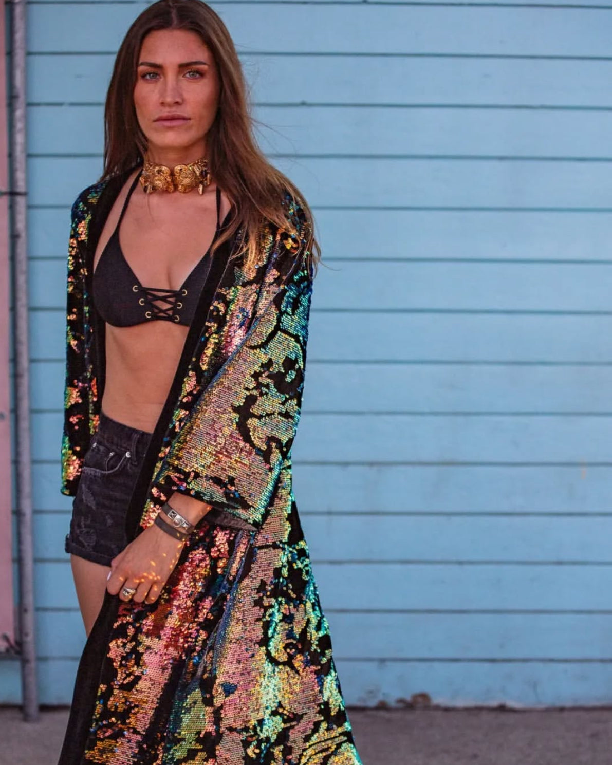 Velvet Sequin Kimono Iridescent