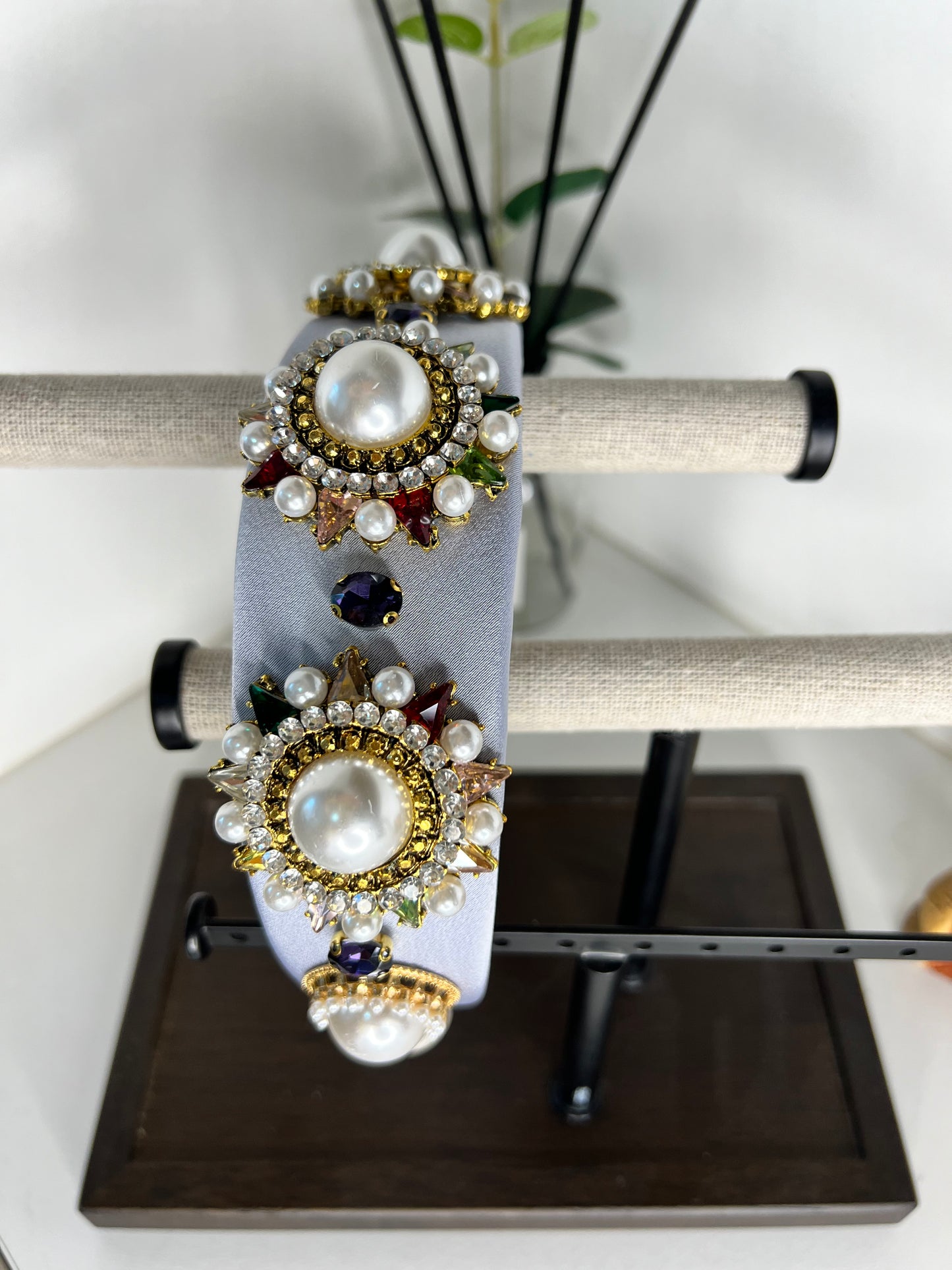 Diadema con diseño de perla celeste 02712