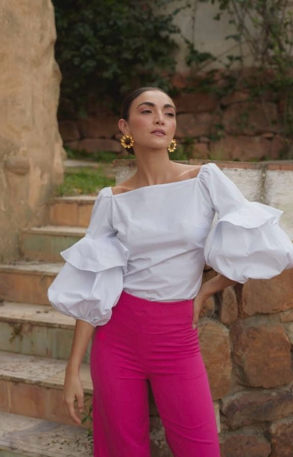 BLUSA BLANCA MANGAS BOMBACHAS