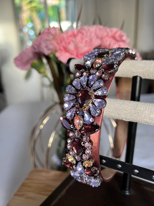 Diadema con diseño de Gema en lavanda y café