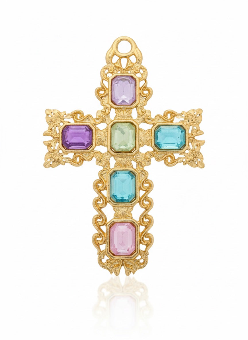 DIJE CRUZ GRANDE 4 CRISTALES