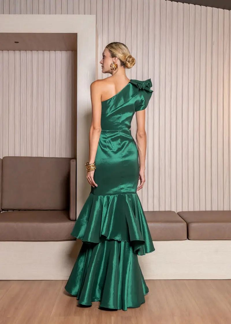 Vestido Verde Corte Sirena One shoulder