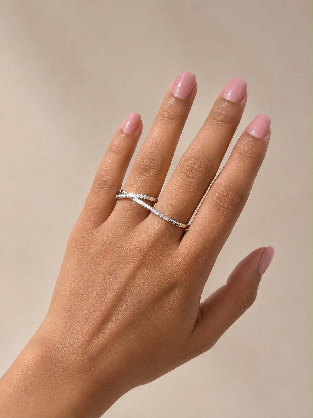 Anillo gemelo - acero y rodio
