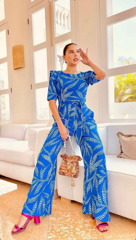 Enterizo - Estampado azul y puntos Blancos