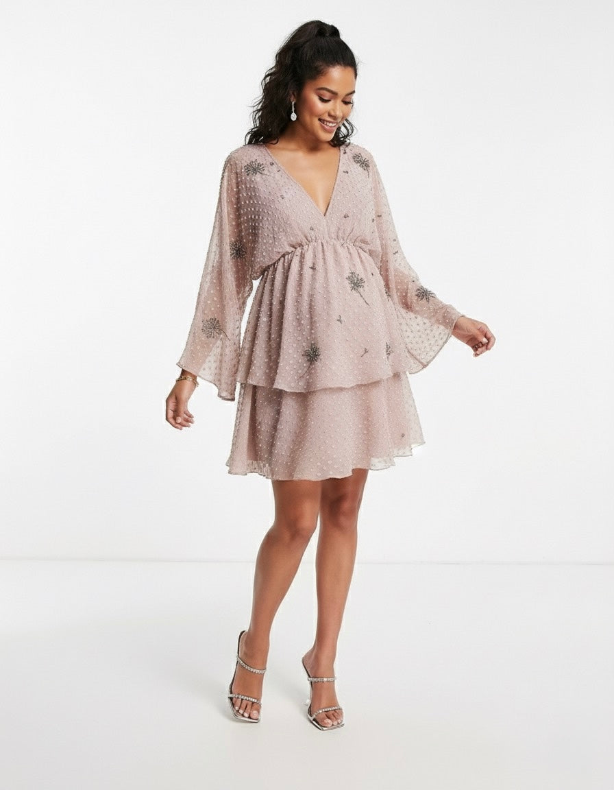 Vestido Rosa con detalles en gris
