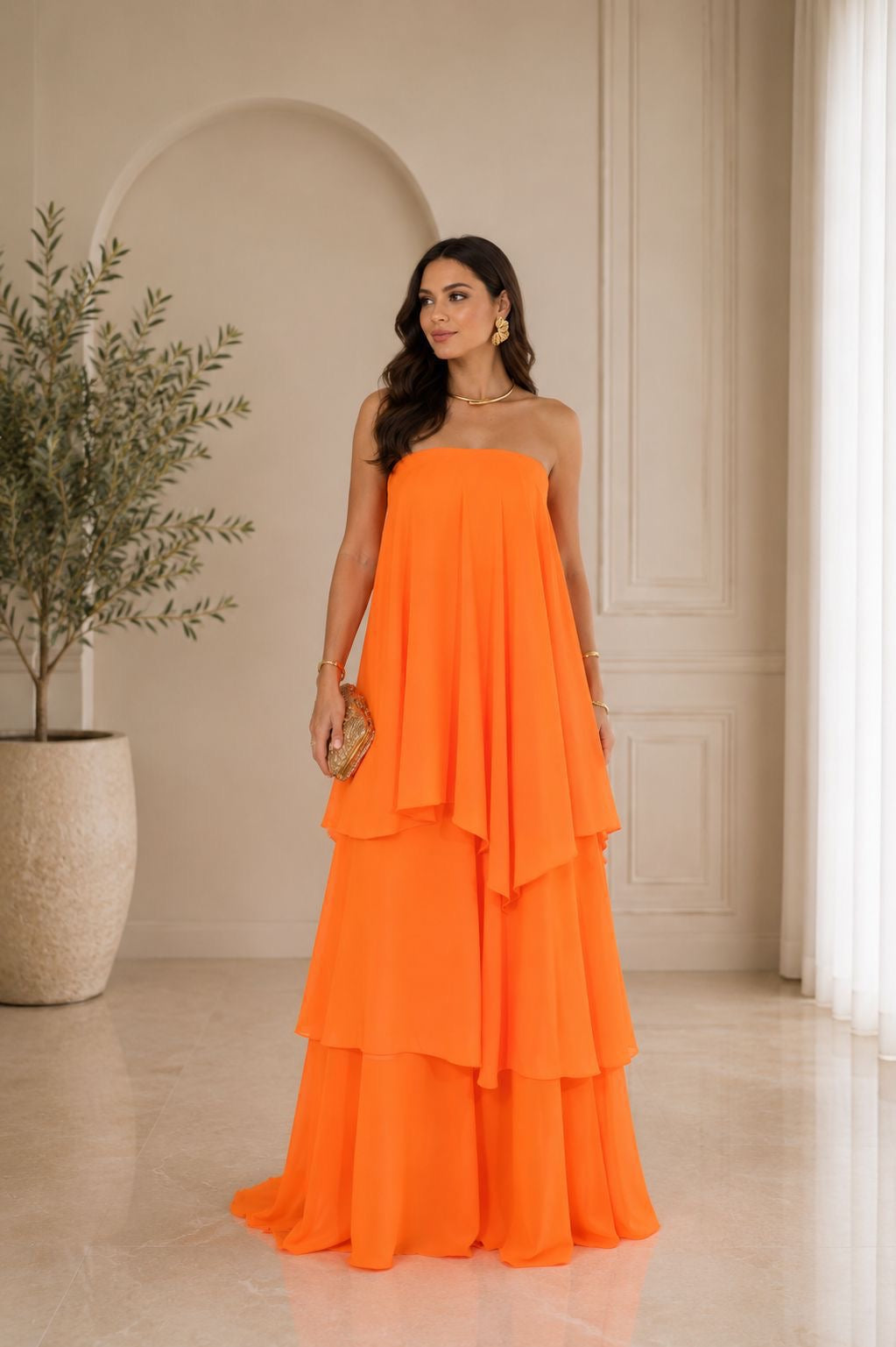 VESTIDO STRAPLESS NARANJA