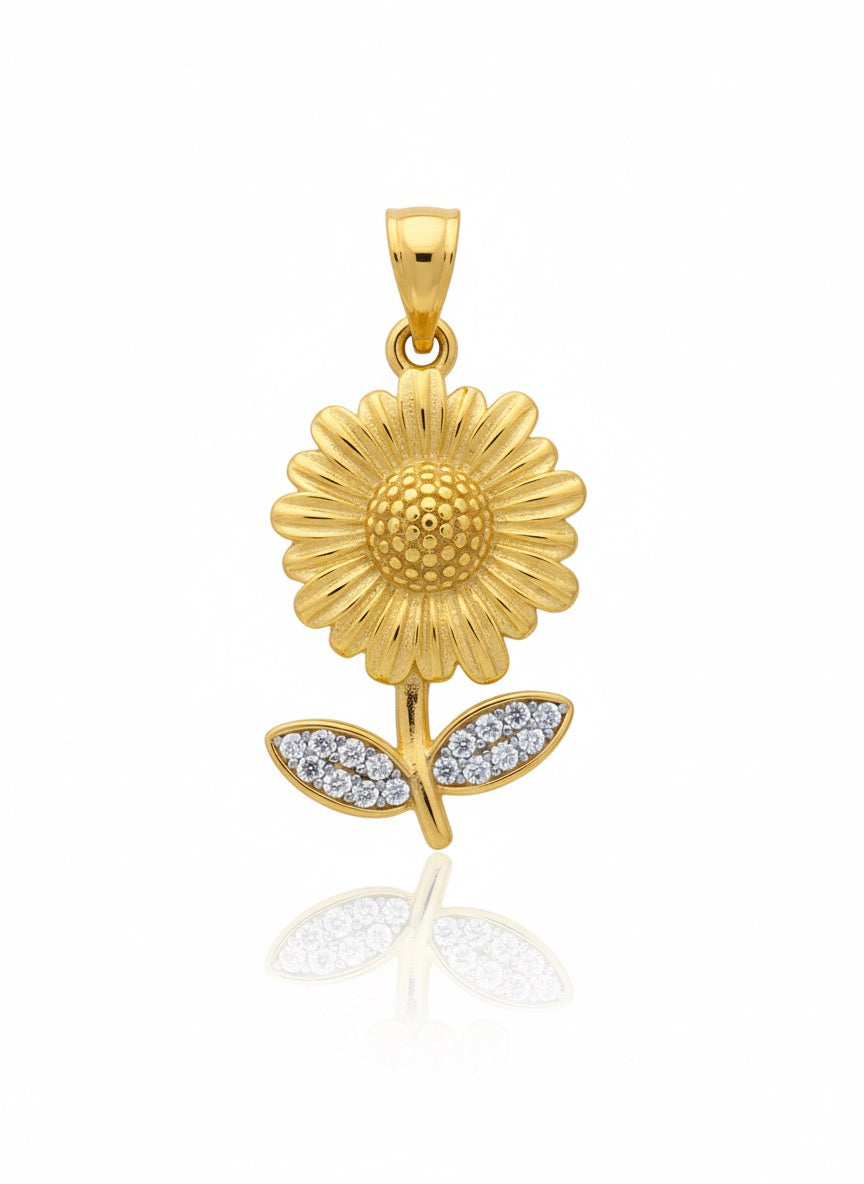 DIJE GIRASOL CON CIRCONES EN LAS HOJAS