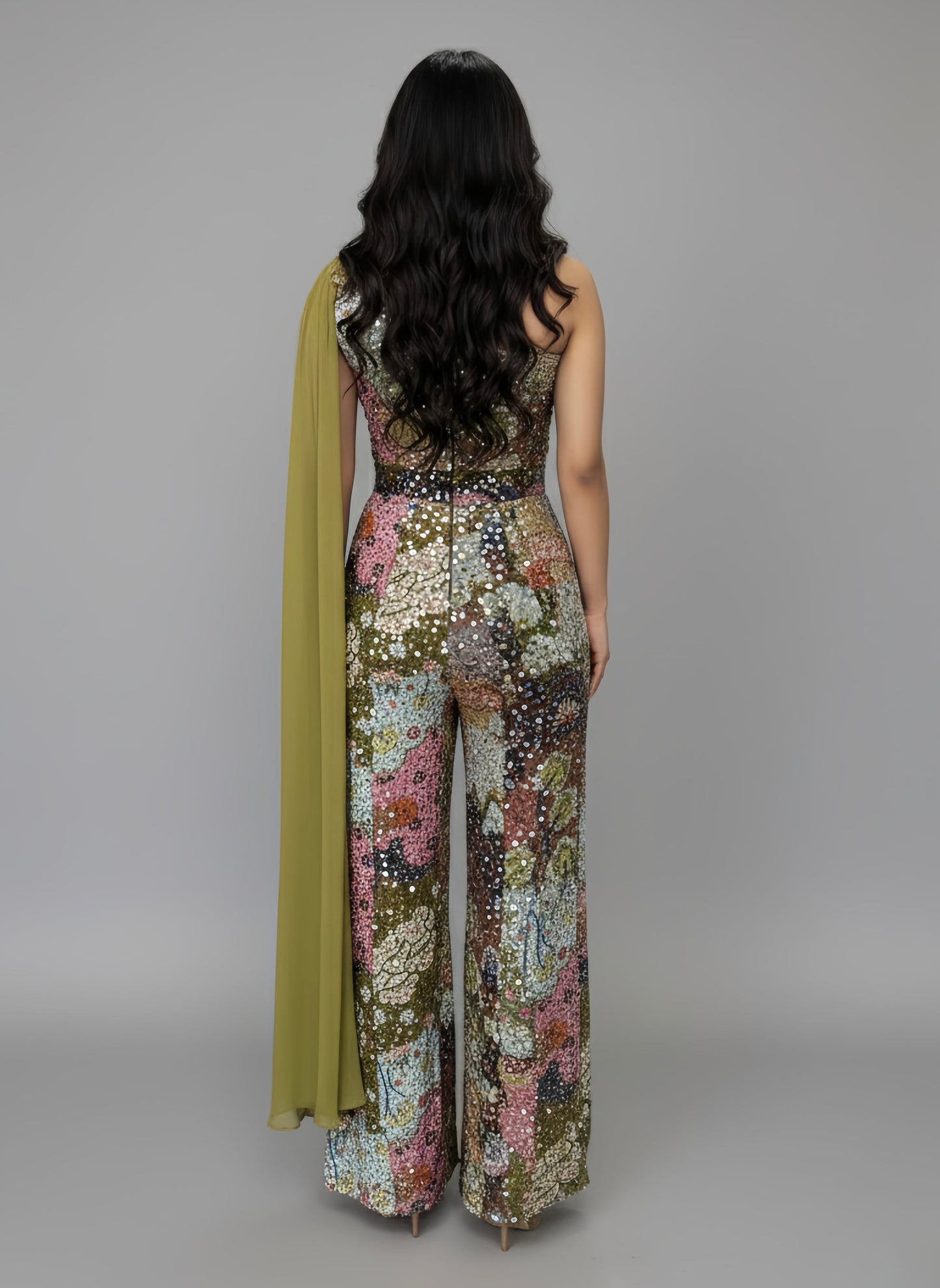 Alquiler Jumpsuit de Lentejuelas "Maharani" con Detalle Drapeado en Contraste