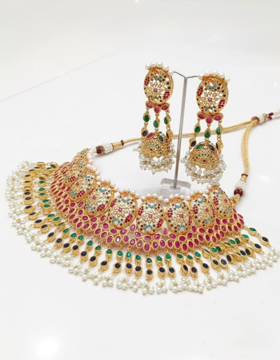 Alquiler Set de Joyería Nupcial Pakistaní Shaddi Multicolor