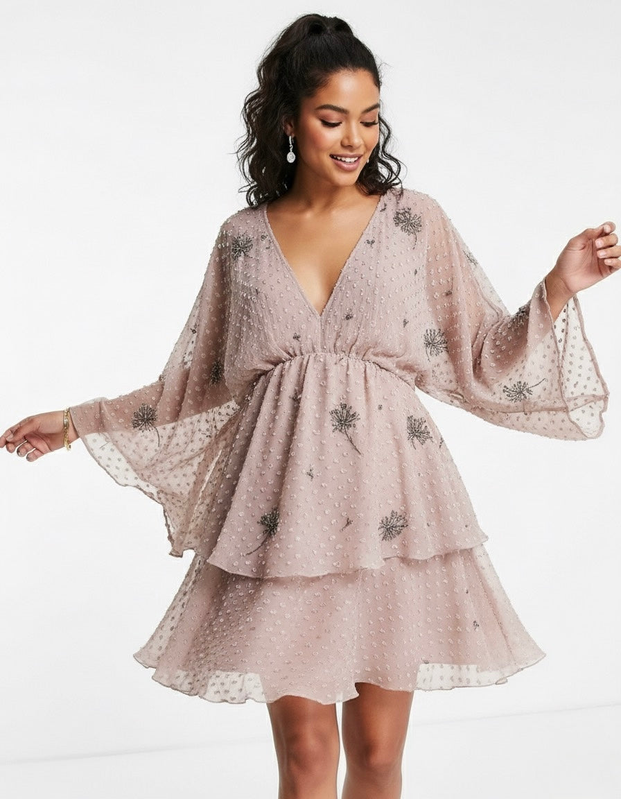 Vestido Rosa con detalles en gris