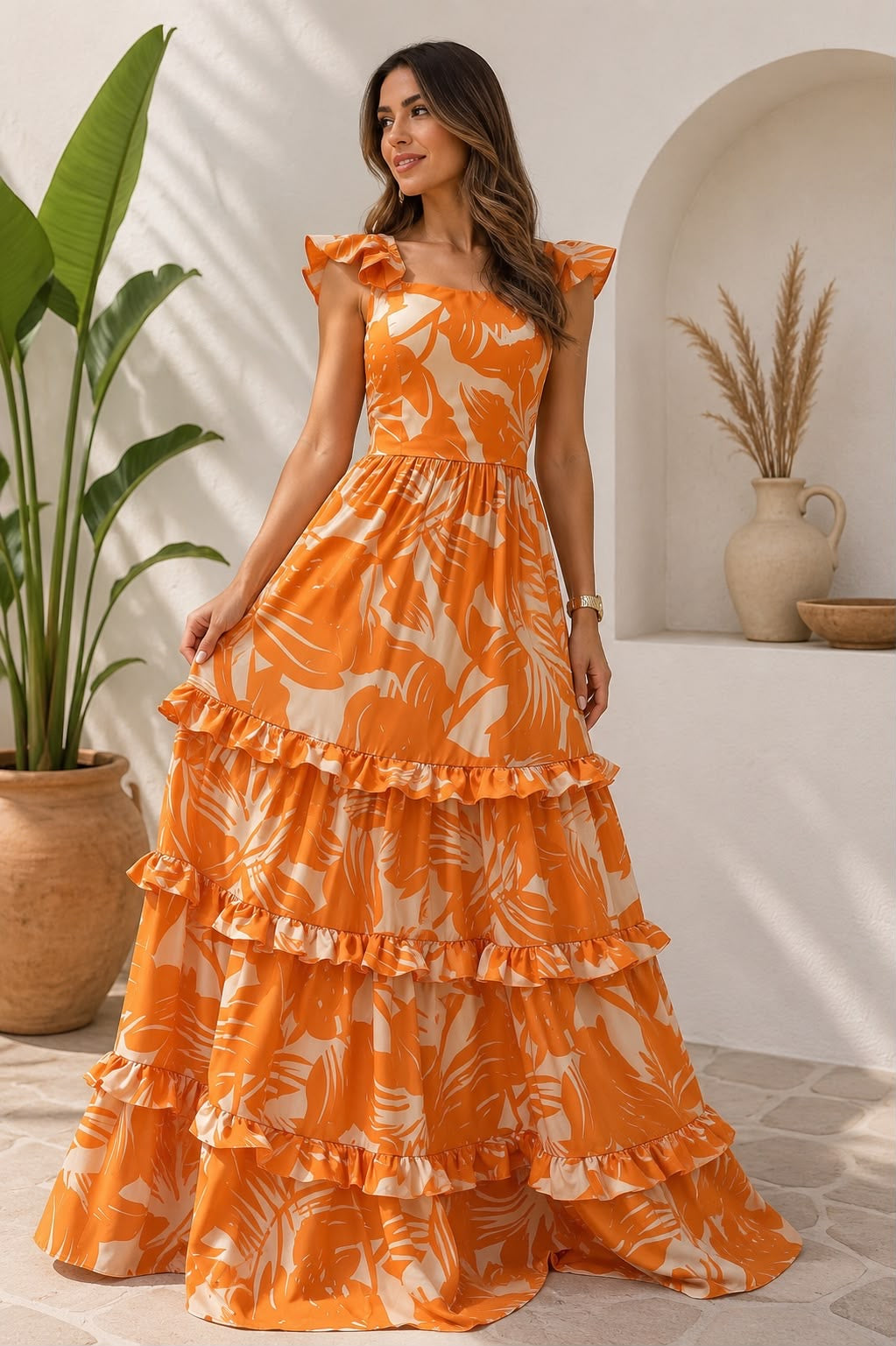 Vestido canela naranja