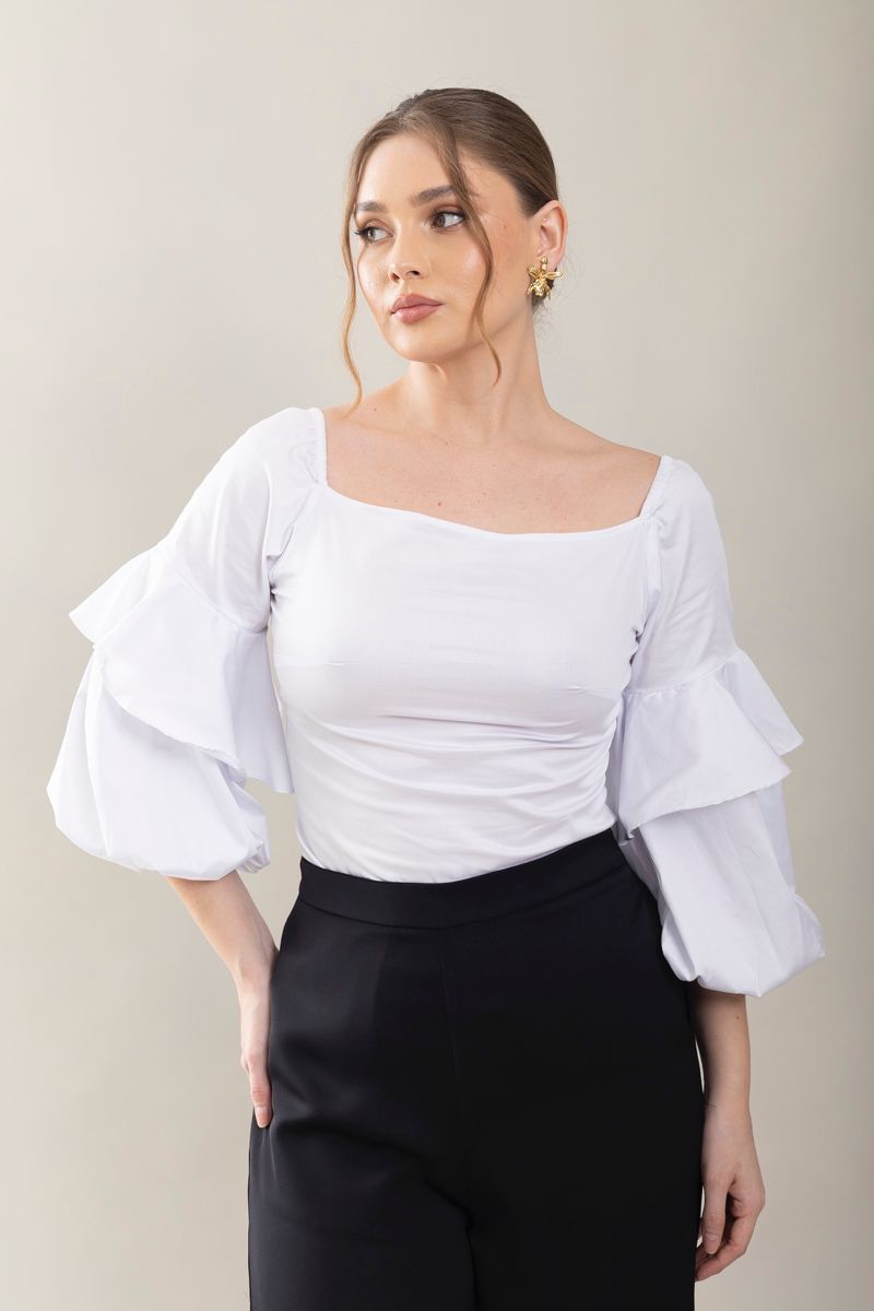 BLUSA BLANCA MANGAS BOMBACHAS