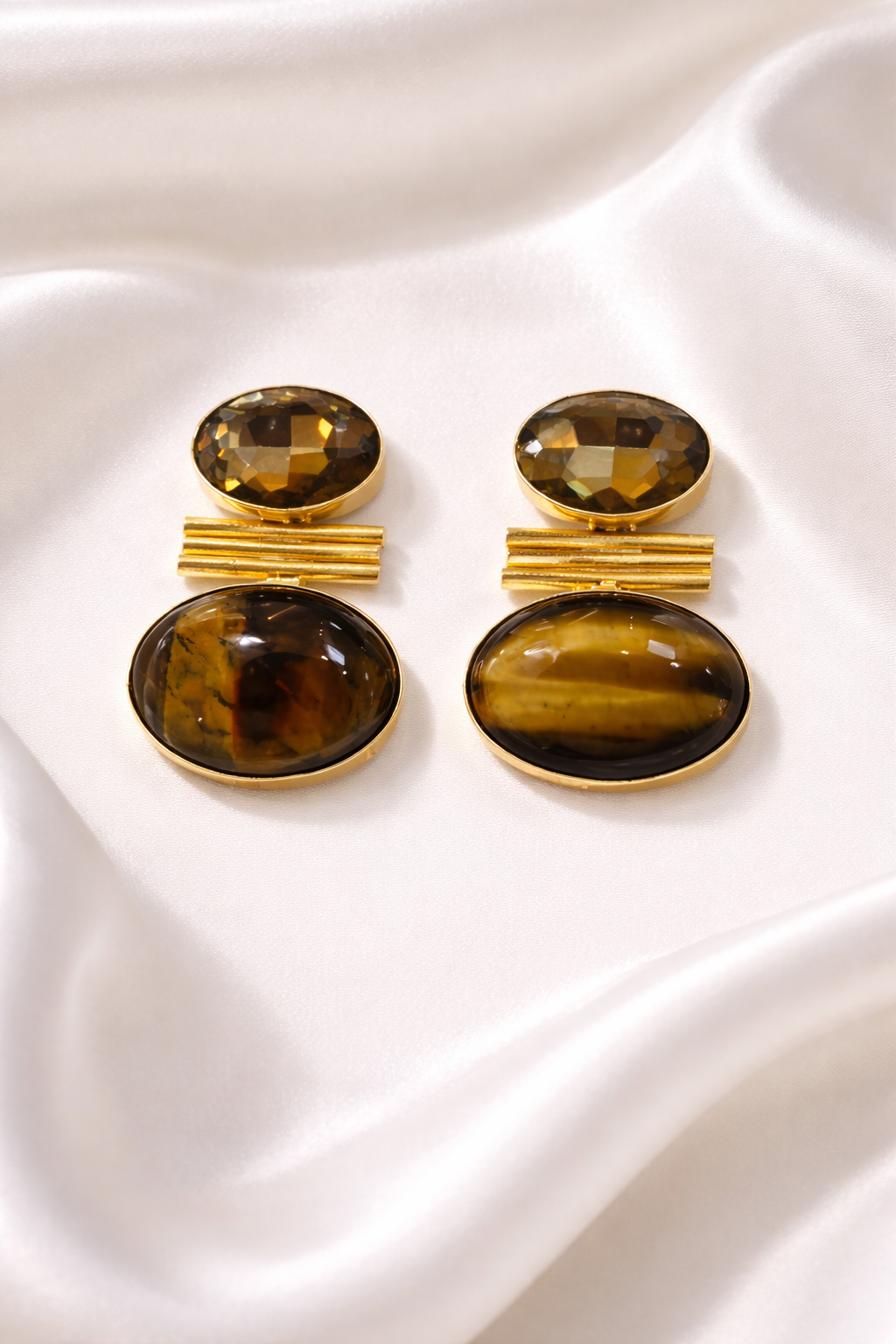 Aretes piedra y cristal café