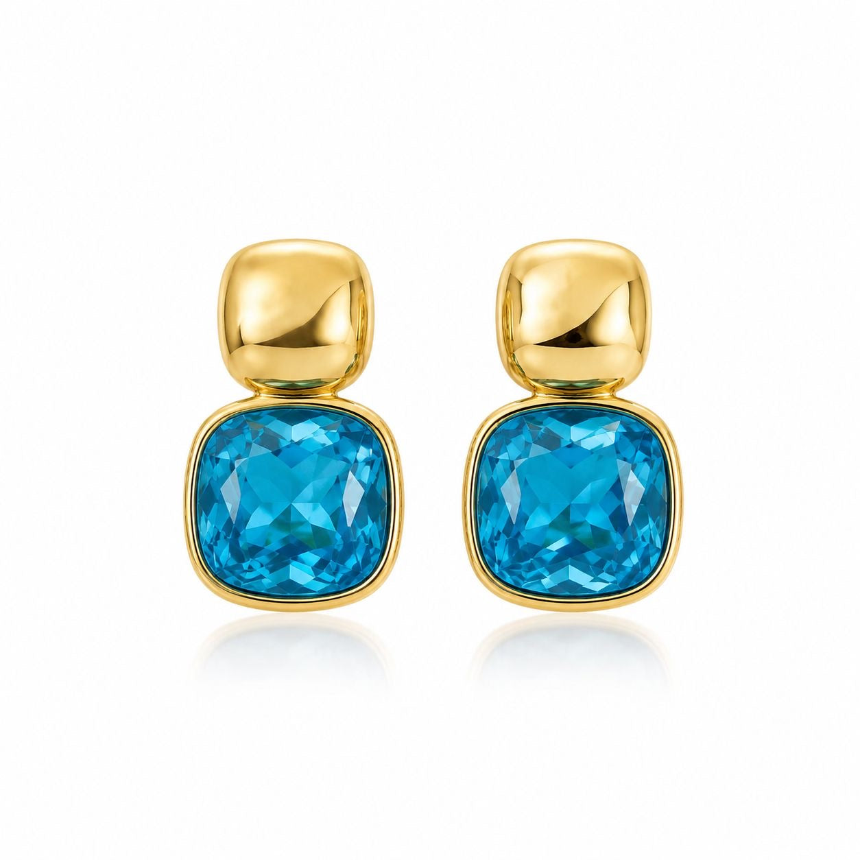 Aretes Azul Imperial - Acero inoxidable con baño de oro