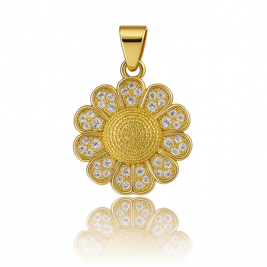 DIJE FLOR DOCE PETALOS CON CIRCONES Y CENTRO CON BOLITAS