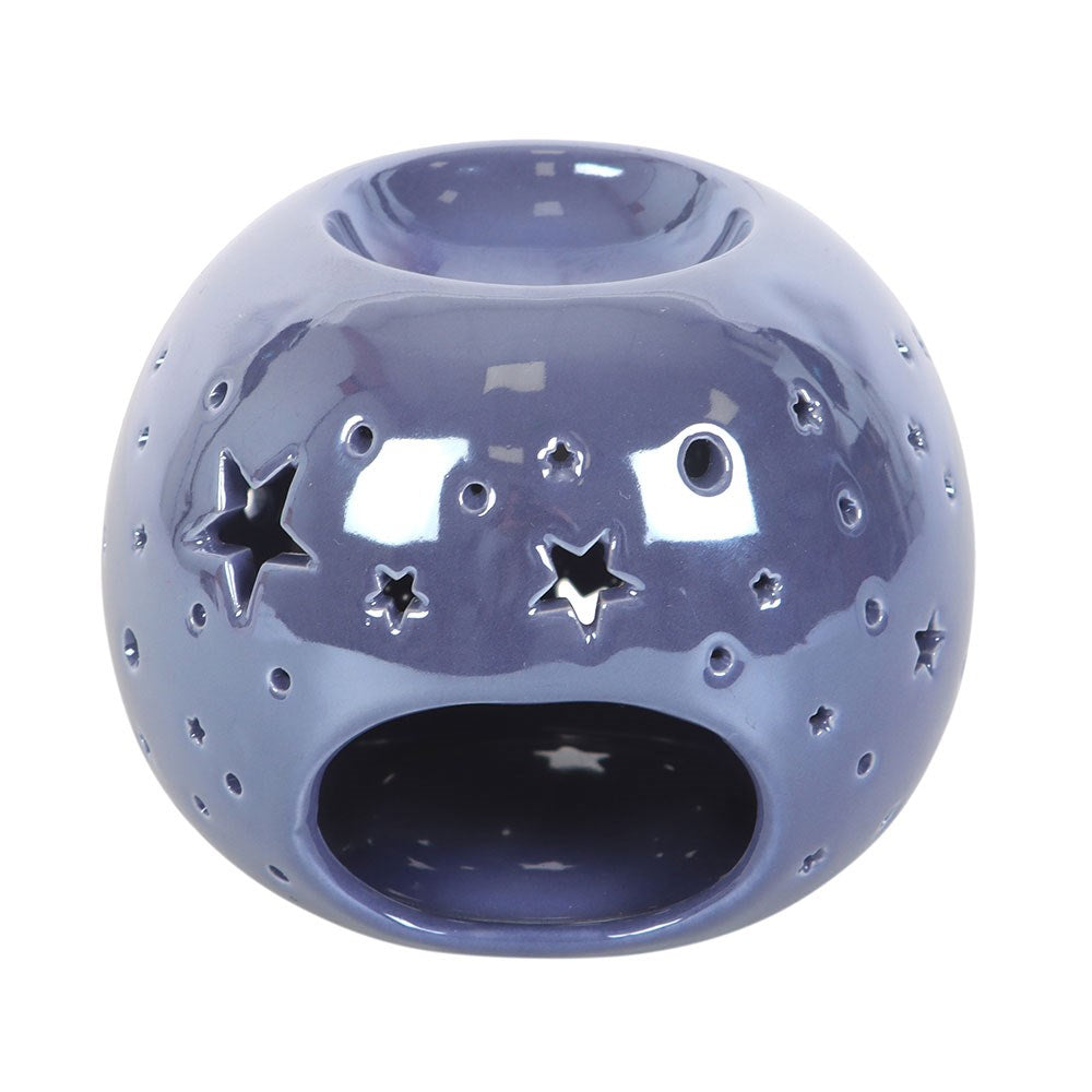 Quemador para aceite y cera en color iridiscente/tornasol morado con estrellas