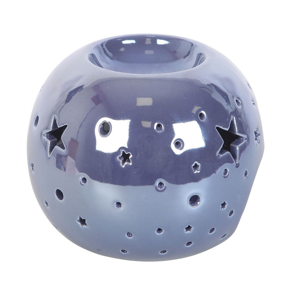 Quemador para aceite y cera en color iridiscente/tornasol morado con estrellas