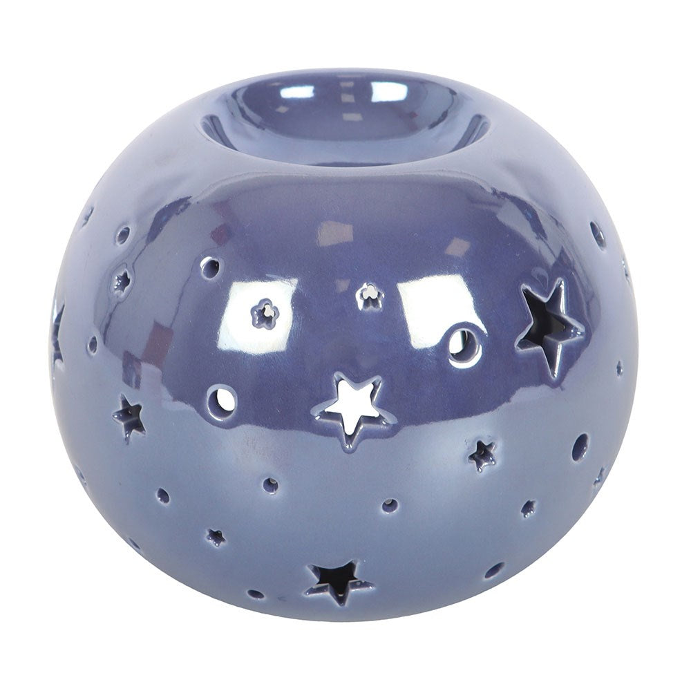 Quemador para aceite y cera en color iridiscente/tornasol morado con estrellas