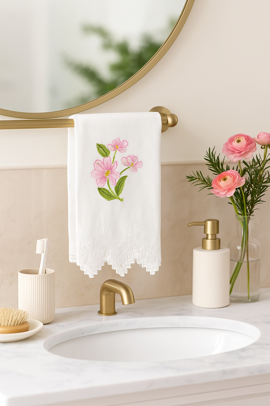 Toallas decorativas para baños pintadas a mano