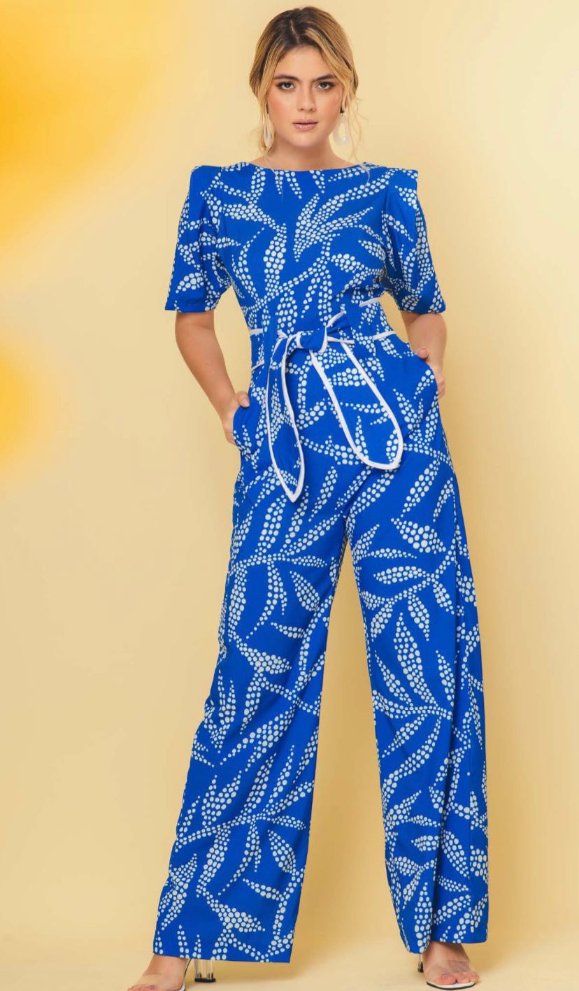 Enterizo - Estampado azul y puntos Blancos