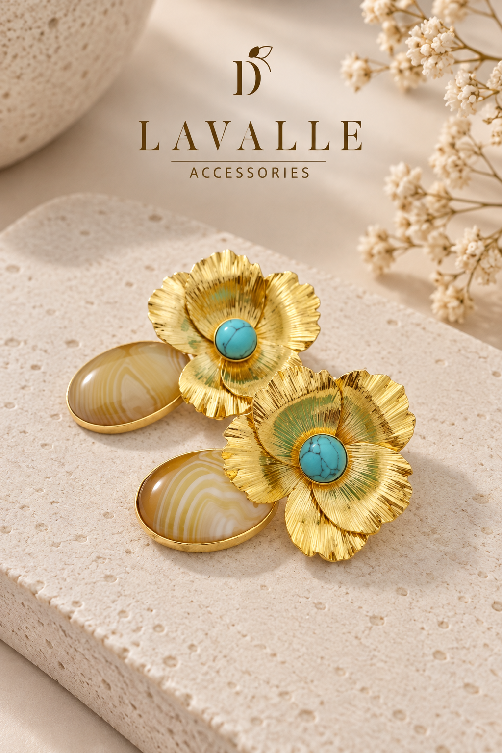 Aretes en bronce flor turquesa