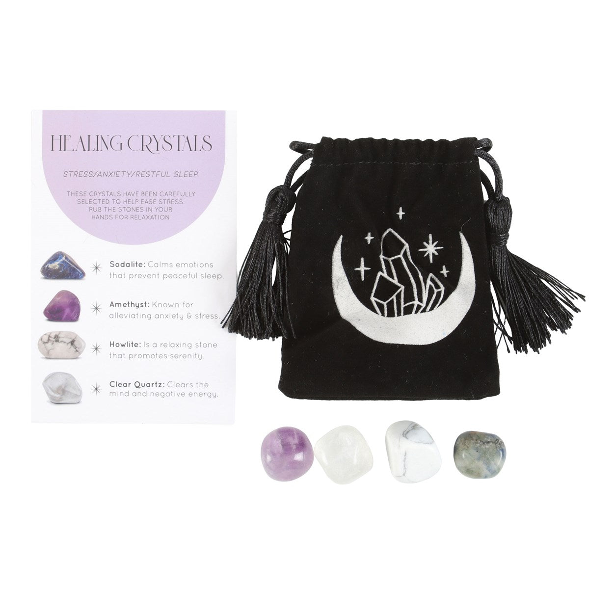 Set de cristales para aliviar el estrés/tensión con platito en forma de luna