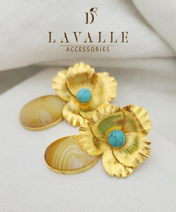 Aretes en bronce flor turquesa