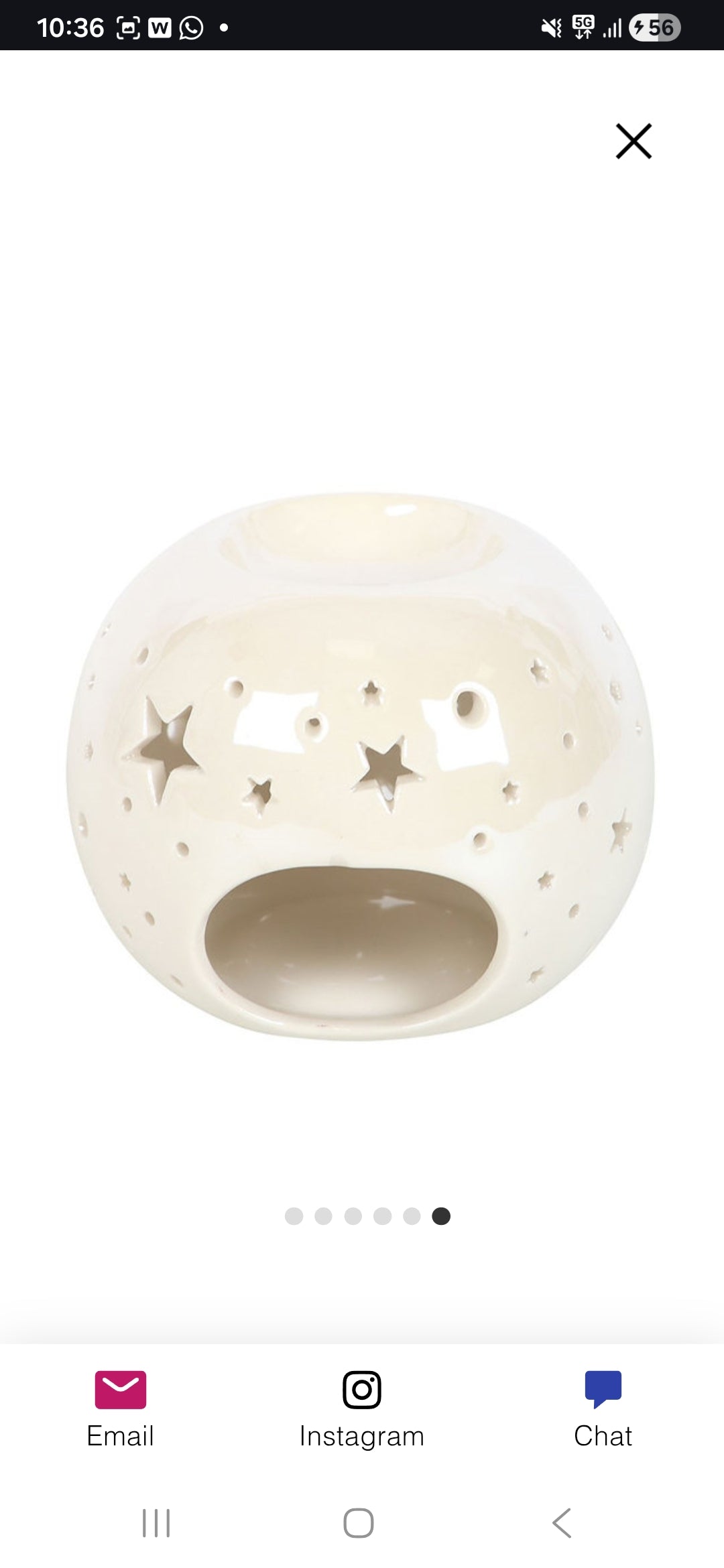 Quemador para aceite y cera en color blanco perlado con estrellas