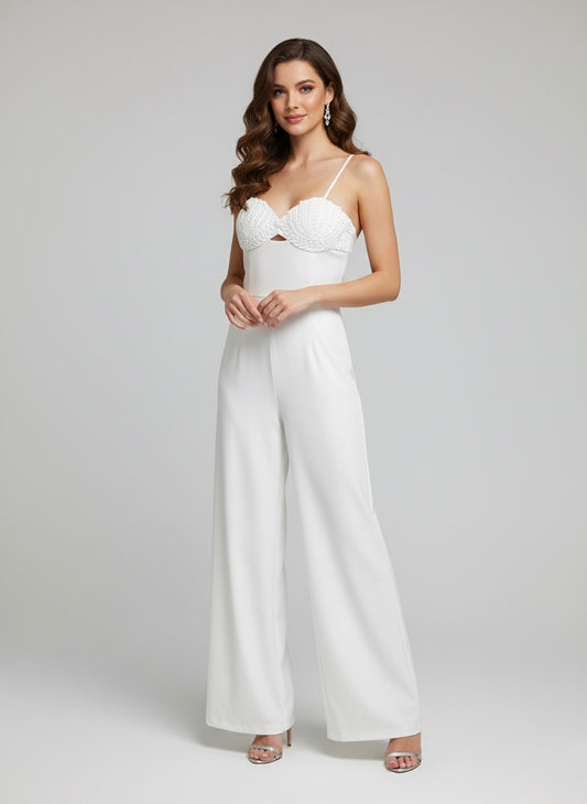 SALE Jumpsuit blanco concha tejido