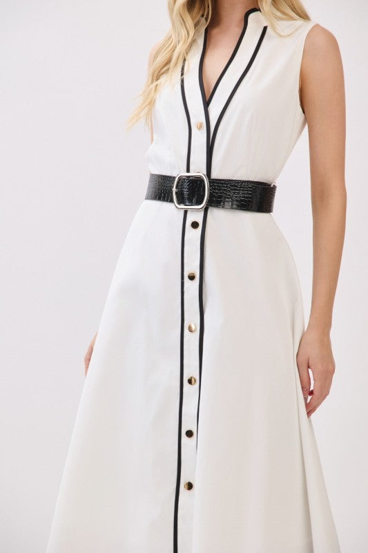 Vestido midi blanco con negro