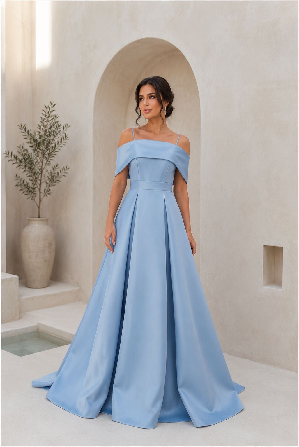 VESTIDO OFF SHOULDER CELESTE