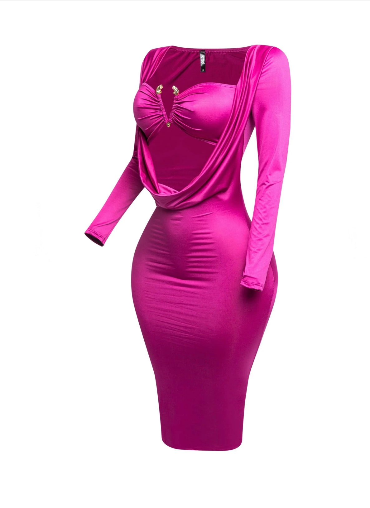 Vestido magenta manga larga detalle “V” en el top