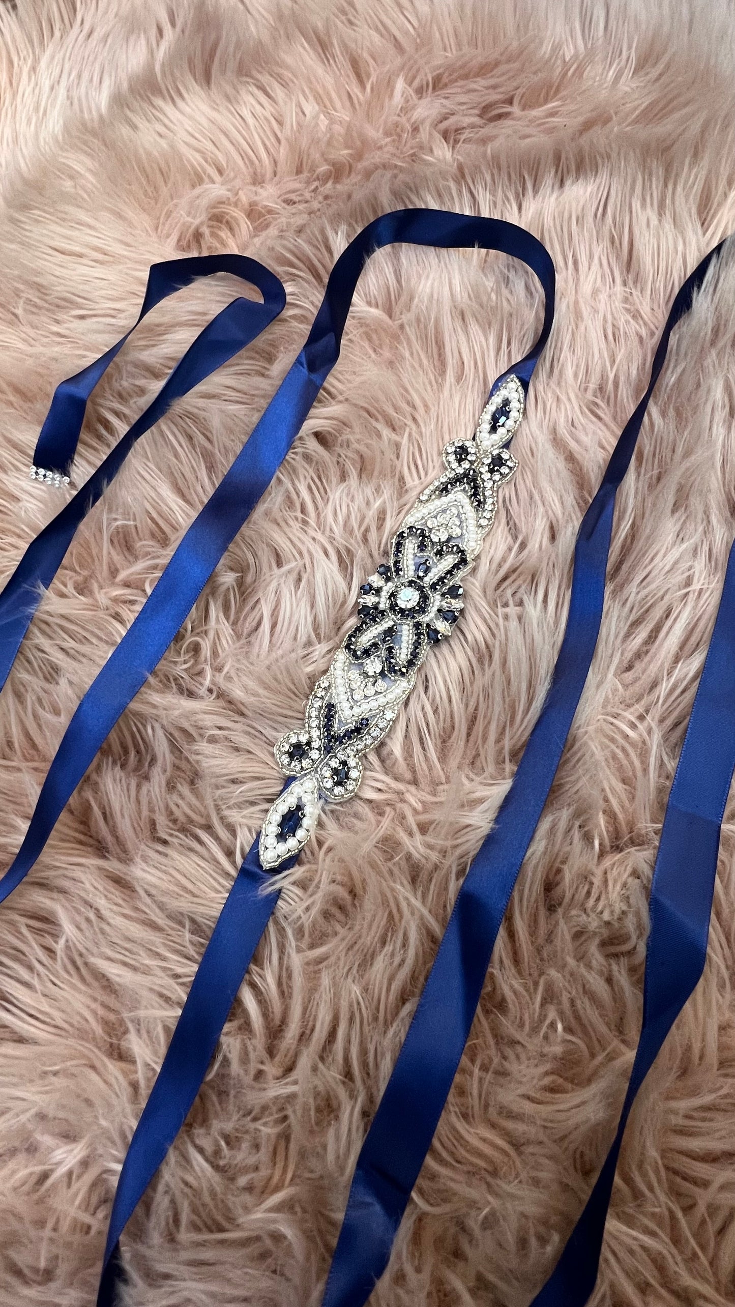Cinturón elegante de cinta azul navy