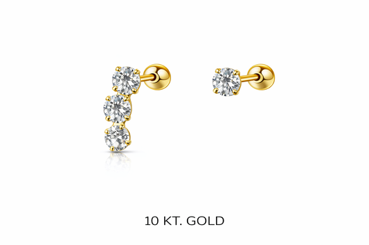 Topito Oro 10K circon y par de 3 circones 4mm - Piercing