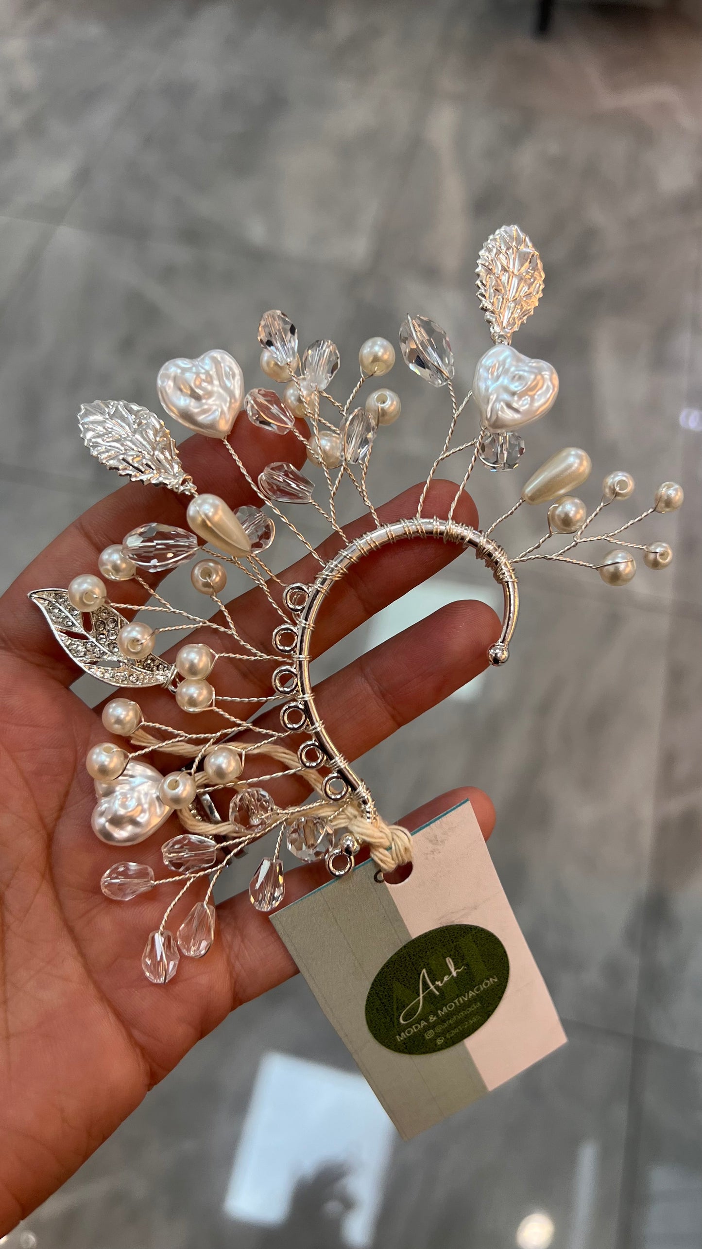 Earcuf hojas, perlas y corazones 01516a