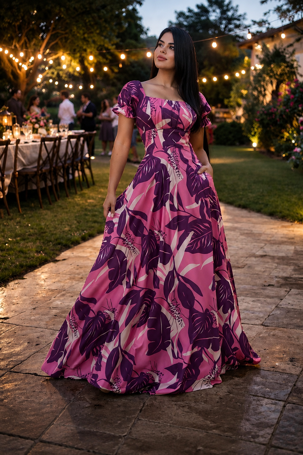 Vestido ola de olivo estampado con Rojovino con rosa