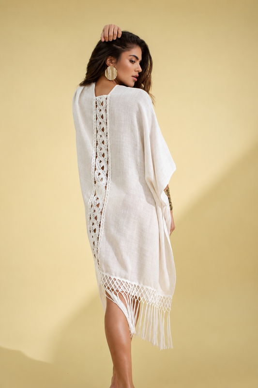 Back Neckline Linen Kimono