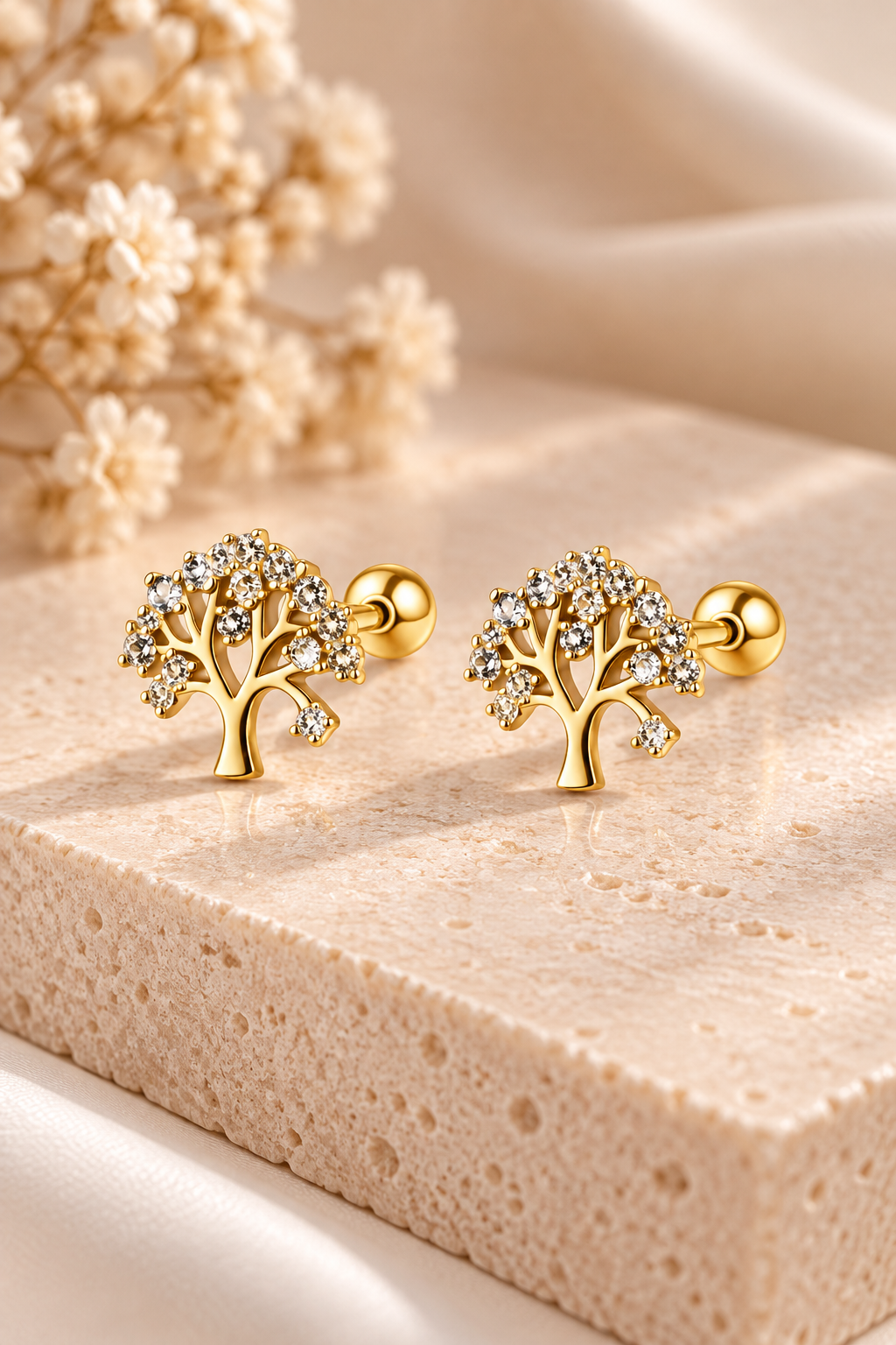 Arete Árbol de la Vida con Circones Oro 10K - Piercing